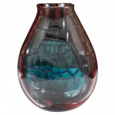 Green, red and black Murano glass vase
